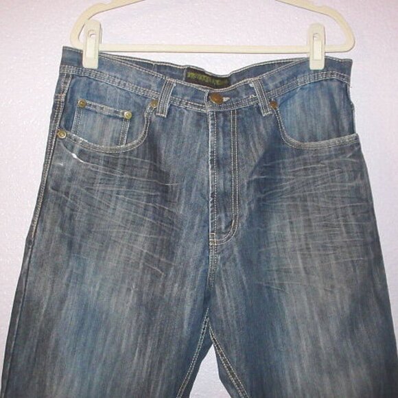 Y2K Brooklyn Express Baggy Jeans Size 38x32 Embroidered Eagle Biker Rock Grunge - Picture 6 of 12